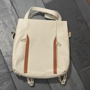 Valentina Cream & Cognac Pebbled Leather Convertible Handbag